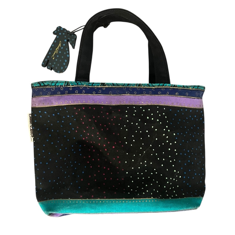 Vintage 1990s Laurel Burch Colorful Dog Canvas Tote Bag Art Purse - Picture 6 of 9